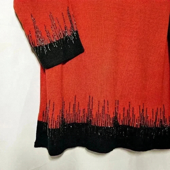 🛑NWT Victor Costa Occasion Womens Red Black Acrylic Beaded Knit Sweater Size 1X - Picture 5 of 6